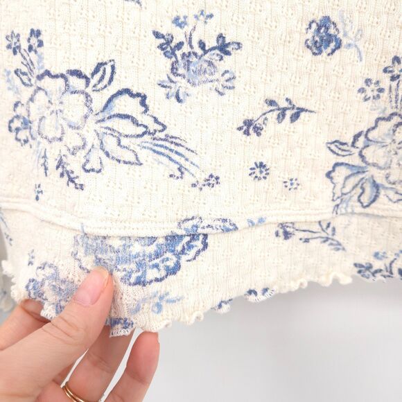 Free People NWOT We the Free Clover Printed Thermal Tee Size M blue floral - Picture 6 of 10